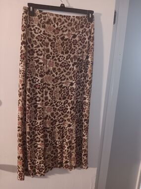 Briggs New York Leopard Print Maxi Skirt in Brown with Pink Accents